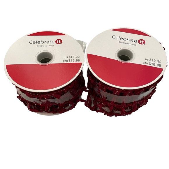 LOT of 2 Celebrate It Christmas Wired Ribbon Chenille 2 1/2 In x 20 Ft Each - Picture 4 of 4